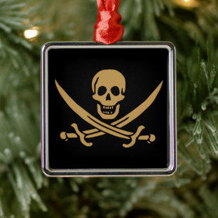 Aztec Gold Skull & Cutlass Pirate Calico Jack Ornament Aus Metall