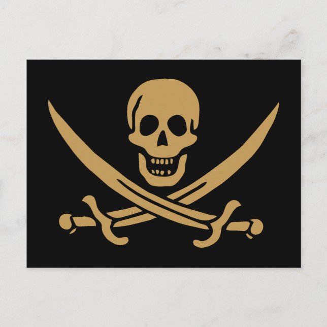 Aztec Gold Skull & Cutlass Pirate Calico Jack Postkarte (Vorderseite)
