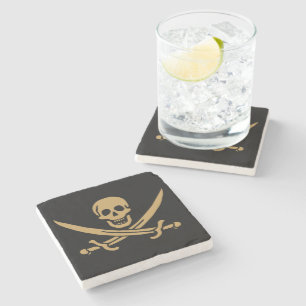 Aztec Gold Skull & Cutlass Pirate Calico Jack Steinuntersetzer