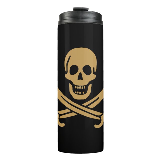 Aztec Gold Skull & Cutlass Pirate Calico Jack Thermosbecher (Vorderseite)