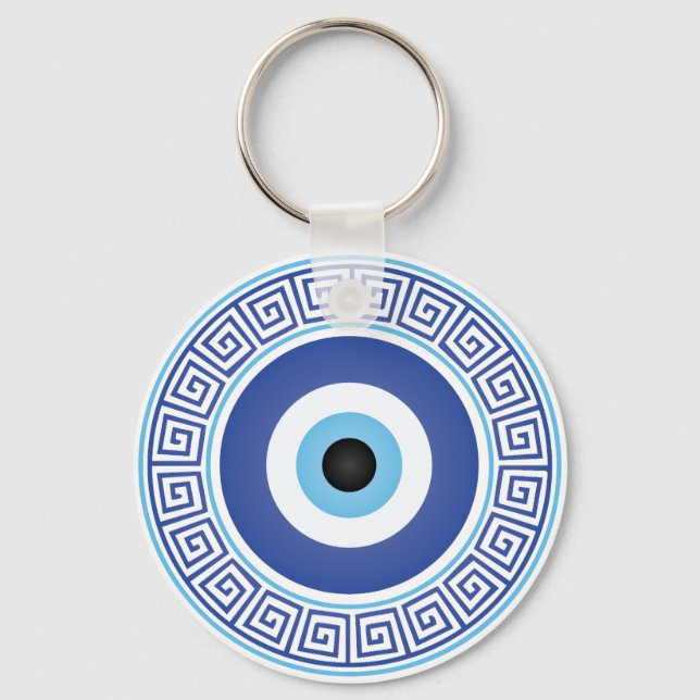 Aztec Greece Circle Key Evil Eye Blue White Schlüsselanhänger (Vorderseite)