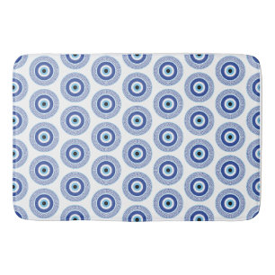 Aztec Griechisch Key Evil Eye Muster Blau Badematte