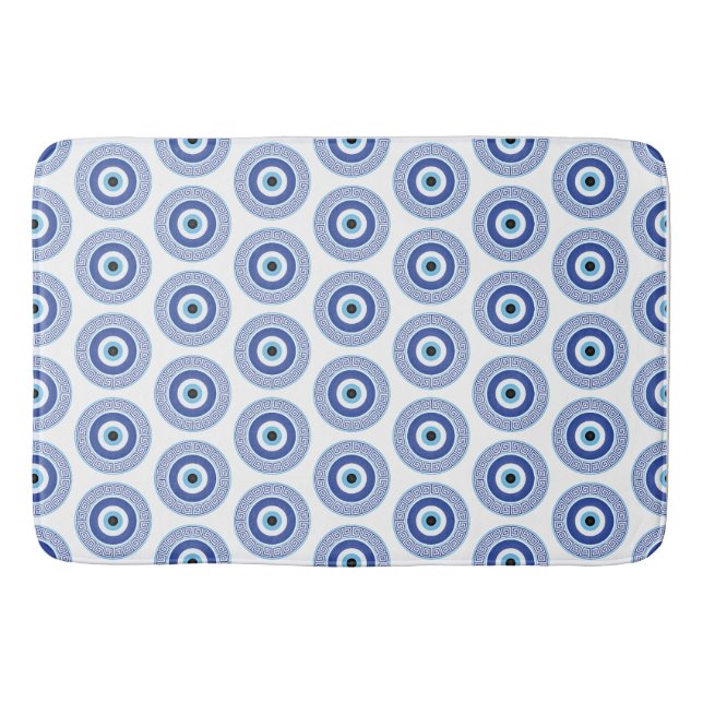 Aztec Griechisch Key Evil Eye Muster Blau Badematte (Vorderseite)