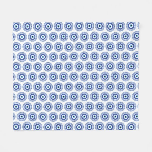 Aztec Griechisch Key Evil Eye Muster Blau Fleecedecke (Vorderseite (Horizontal))
