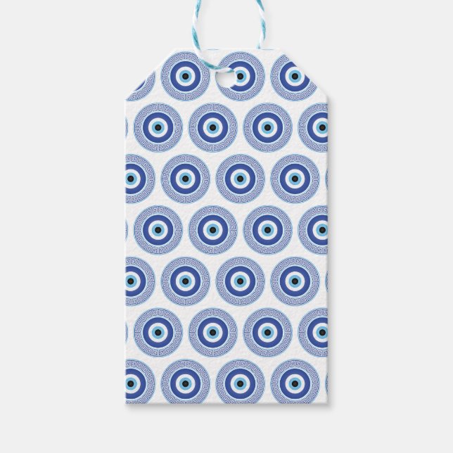 Aztec Griechisch Key Evil Eye Muster Blau Geschenkanhänger (Vorderseite)