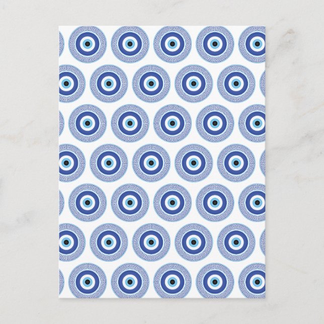 Aztec Griechisch Key Evil Eye Muster Blau Postkarte (Vorderseite)