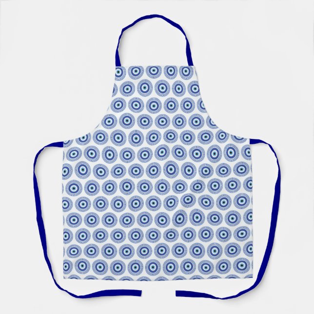 Aztec Griechisch Key Evil Eye Muster Blau Schürze (Vorderseite)