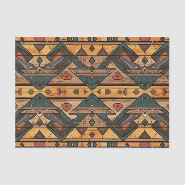 Aztec Imitats Holzflippelmuster Seidenpapier (Vorderseite)