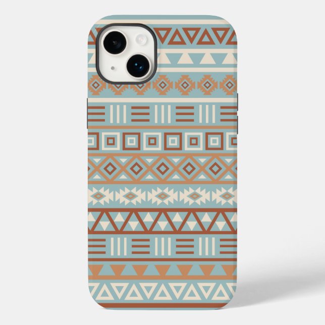 Aztec Influenza Pattern Blaue Creme Terracottas Case-Mate iPhone 14 Plus Hülle (Rückseite)