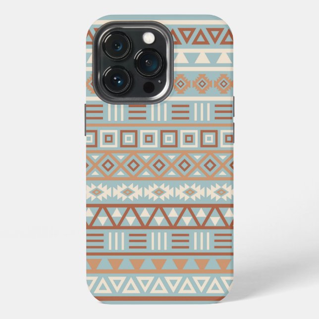 Aztec Influenza Pattern Blaue Creme Terracottas iPhone 13 Pro Hülle (Hinten)