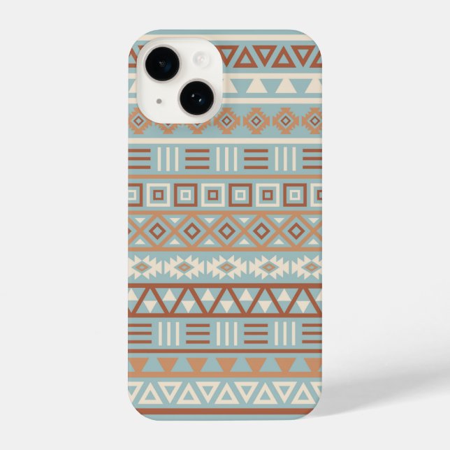 Aztec Influenza Pattern Blaue Creme Terracottas iPhone 14 Hülle (Rückseite)