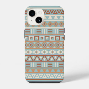 Aztec Influenza Pattern Blaue Creme Terracottas iPhone 14 Hülle