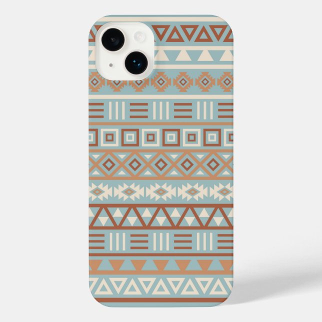 Aztec Influenza Pattern Blaue Creme Terracottas iPhone 14 Plus Hülle (Rückseite)