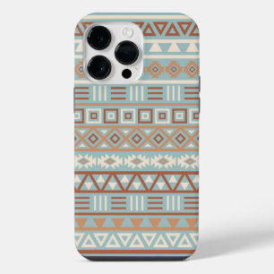 Aztec Influenza Pattern Blaue Creme Terracottas iPhone 14 Pro Max Hülle