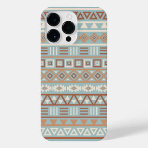 Aztec Influenza Pattern Blaue Creme Terracottas iPhone 14 Pro Max Hülle