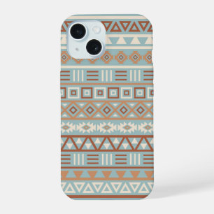 Aztec Influenza Pattern Blaue Creme Terracottas iPhone 15 Hülle