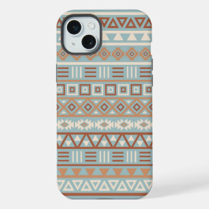 Aztec Influenza Pattern Blaue Creme Terracottas iPhone 15 Plus Hülle