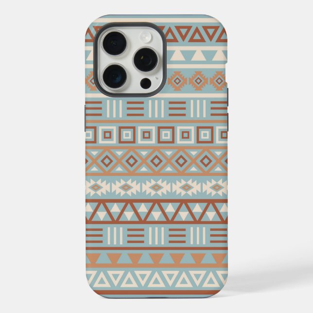 Aztec Influenza Pattern Blaue Creme Terracottas iPhone 15 Pro Max Hülle (Rückseite)