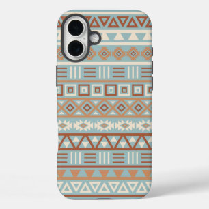 Aztec Influenza Pattern Blaue Creme Terracottas iPhone 16 Plus Hülle