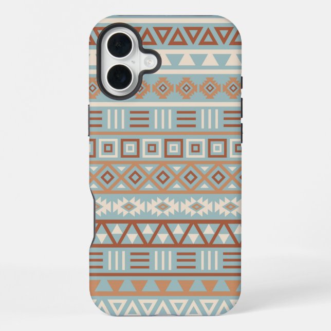 Aztec Influenza Pattern Blaue Creme Terracottas iPhone 16 Plus Hülle (Rückseite)