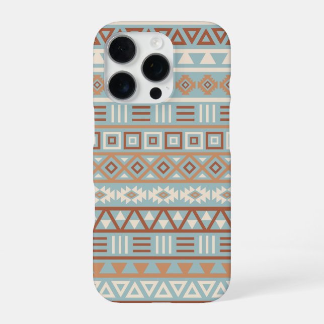 Aztec Influenza Pattern Blaue Creme Terracottas iPhone 16 Pro Hülle (Rückseite)