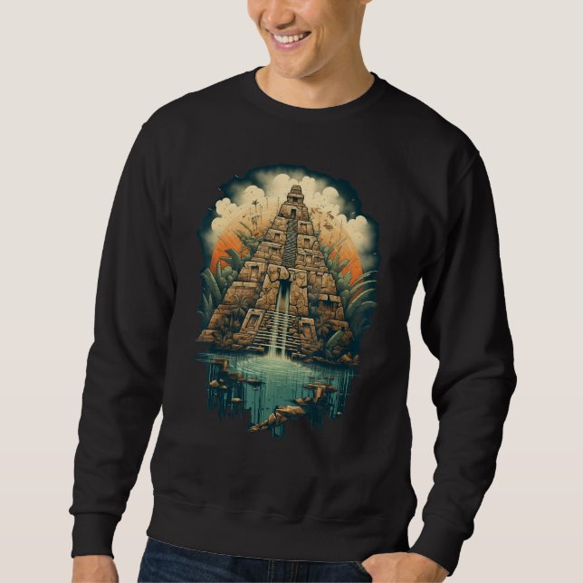 Aztec Inka Maya Mystic Jungle Temple Pyramid Graph Sweatshirt (Vorderseite)