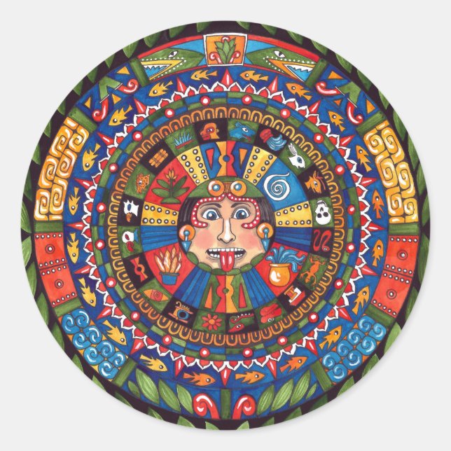 Aztec Kalender 3" Rundaufkleber Runder Aufkleber (Vorderseite)