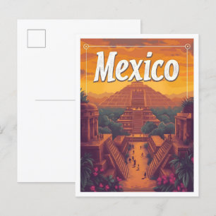 Aztec Mexico Vintag Art Travel Illustration Postkarte