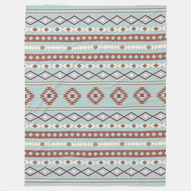 Aztec Mixed Motif Muster Rusts Cream Blue Fleecedecke (Vorderseite)