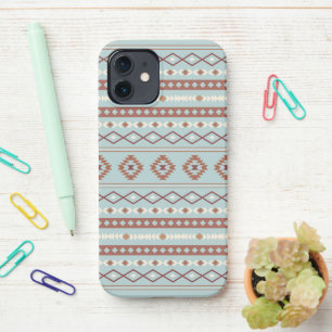 Aztec Mixed Motif Muster Rusts Cream Blue iPhone 12 Hülle