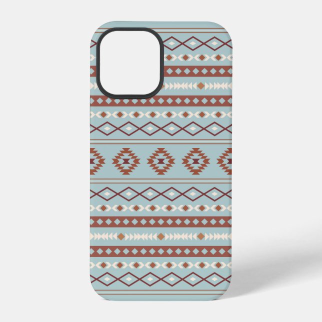 Aztec Mixed Motif Muster Rusts Cream Blue iPhone 12 Pro Hülle (Rückseite)