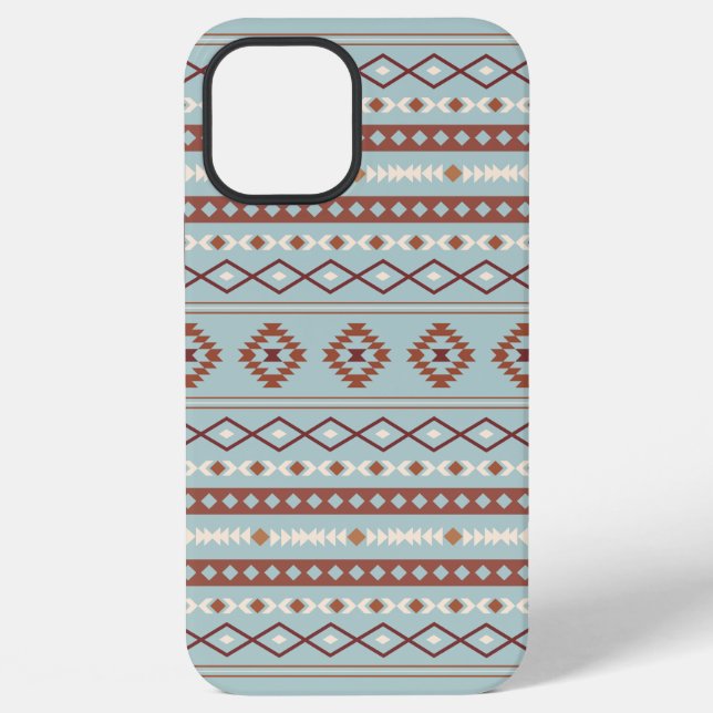 Aztec Mixed Motif Muster Rusts Cream Blue iPhone 12 Pro Max Hülle (Rückseite)