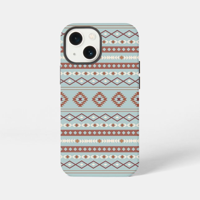 Aztec Mixed Motif Muster Rusts Cream Blue iPhone 13 Mini Hülle (Rückseite)