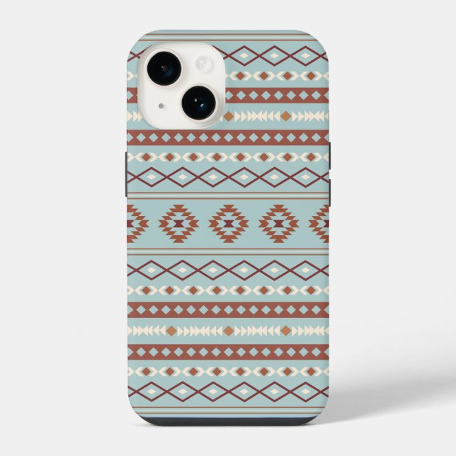 Aztec Mixed Motif Muster Rusts Cream Blue iPhone 14 Hülle (Rückseite)