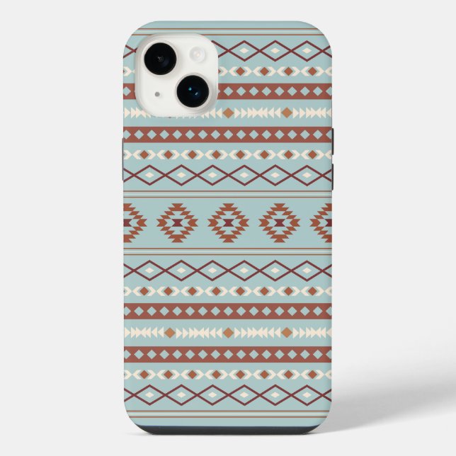 Aztec Mixed Motif Muster Rusts Cream Blue iPhone 14 Plus Hülle (Rückseite)