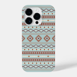Aztec Mixed Motif Muster Rusts Cream Blue iPhone 14 Pro Hülle