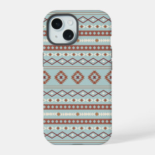 Aztec Mixed Motif Muster Rusts Cream Blue iPhone 15 Hülle