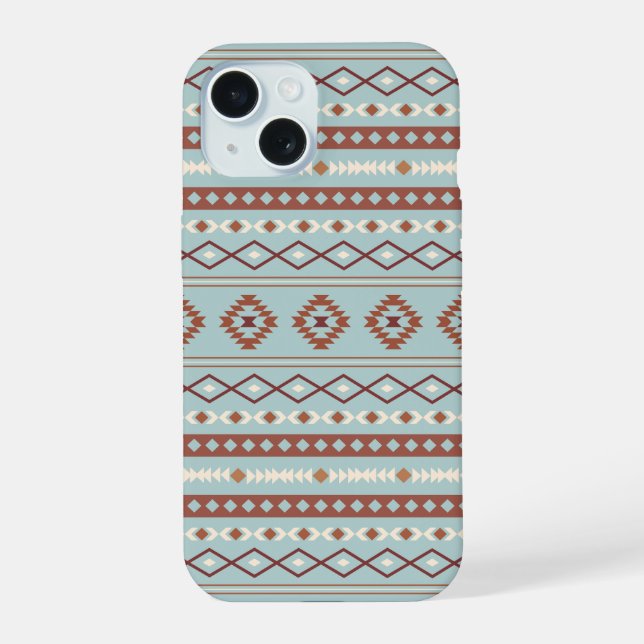 Aztec Mixed Motif Muster Rusts Cream Blue iPhone 15 Hülle (Rückseite)