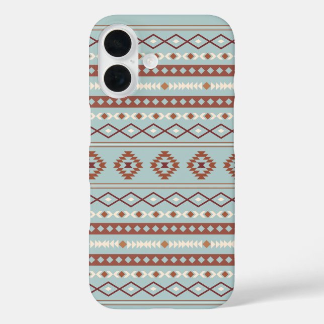 Aztec Mixed Motif Muster Rusts Cream Blue iPhone 16 Hülle (Rückseite)