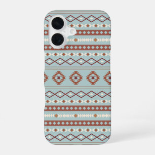 Aztec Mixed Motif Muster Rusts Cream Blue iPhone 16 Hülle