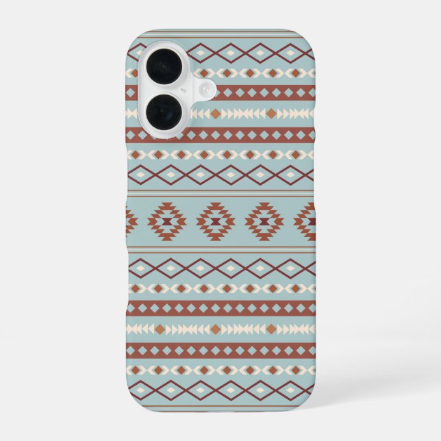 Aztec Mixed Motif Muster Rusts Cream Blue iPhone 16 Hülle (Rückseite)