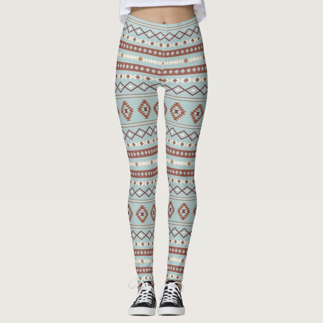 Aztec Mixed Motif Muster Rusts Cream Blue Leggings (Vorderseite)