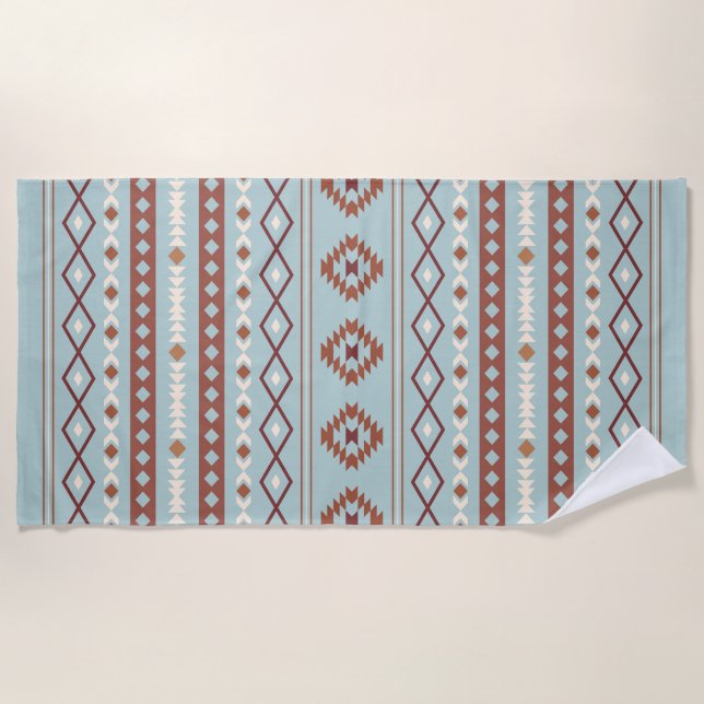 Aztec Mixed Motif Muster Rusts Cream Blue Strandtuch (Vorderseite)