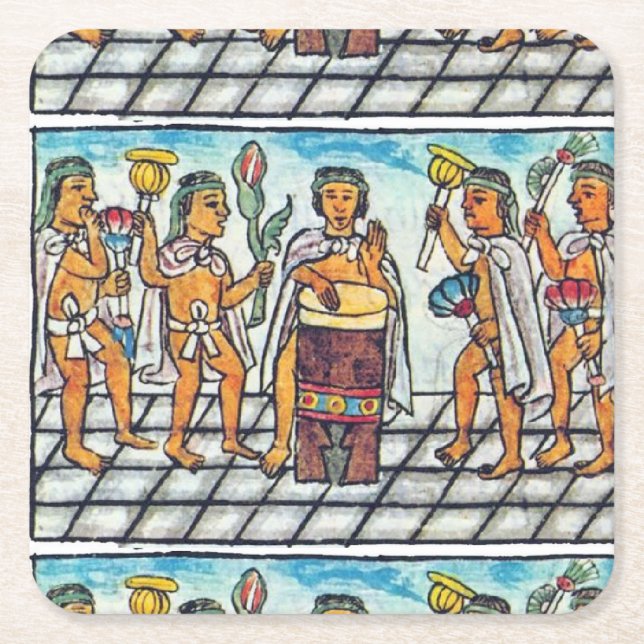 Aztec Musicians as Depicted in 16. Jahrhundert Rechteckiger Pappuntersetzer (Vorderseite)