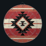 Aztec-Muster Dartscheibe<br><div class="desc">Aztekisches ethnisches Böhmisches Muster mit geometrischen Formen in Rot,  Orange,  Grau und Schwarz auf gestreiftem Hintergrund</div>