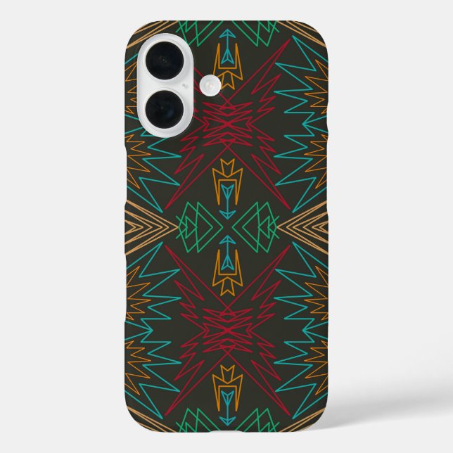Aztec Native American Geometric Lined Pattern Art iPhone 16 Hülle (Rückseite)