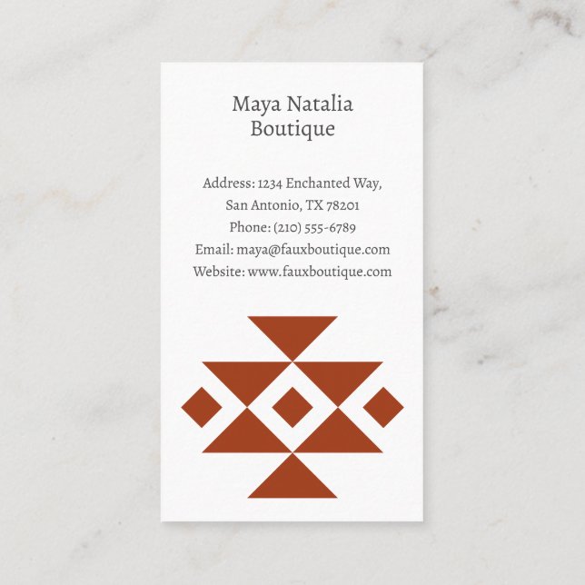 Aztec Pattern Boho Boutique Salon Business Card Visitenkarte (Rückseite)