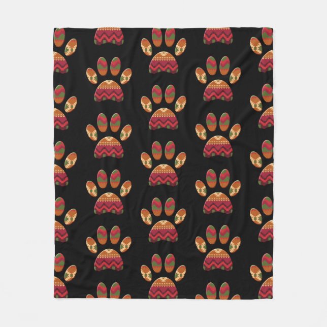 Aztec Pattern Dog Paw Fleecedecke (Vorderseite)