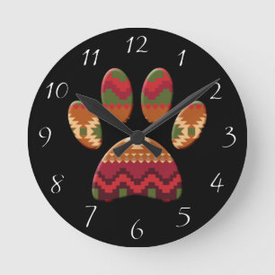Aztec Pattern Dog Paw Runde Wanduhr