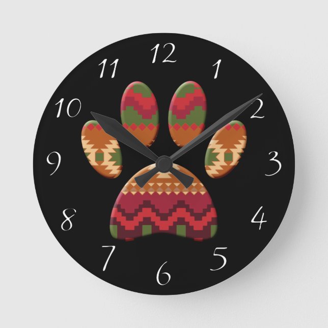 Aztec Pattern Dog Paw Runde Wanduhr (Vorderseite)
